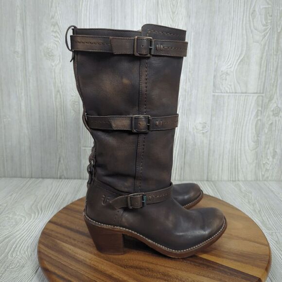 Frye Women’s 9B Western Genuine Leather 3 Strap Heeled Boots Made in Mexico - Picture 3 of 16
